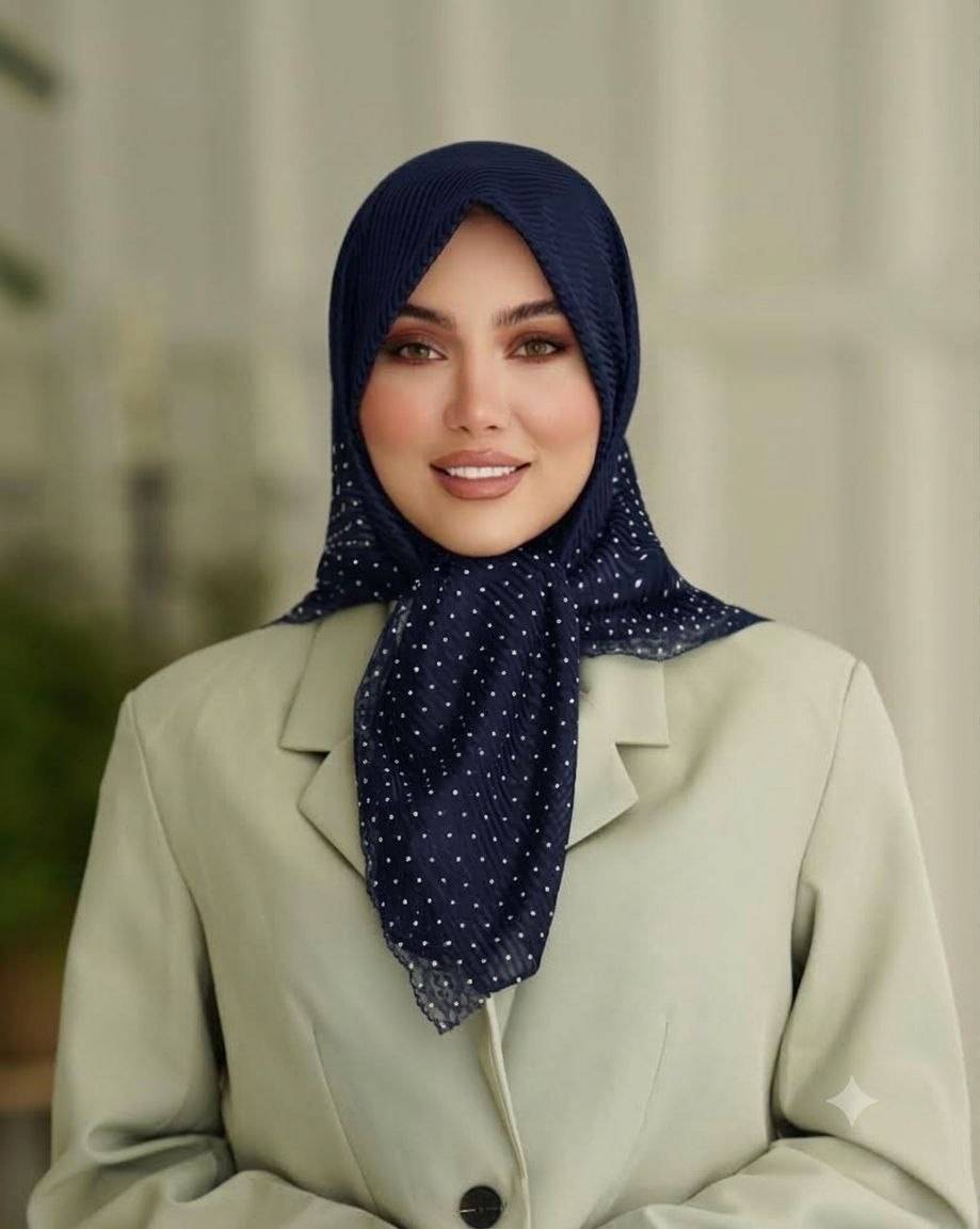 روسری مجلسی زنانه جنس ژان ژان دور نگین و گیپور قواره کوتاه