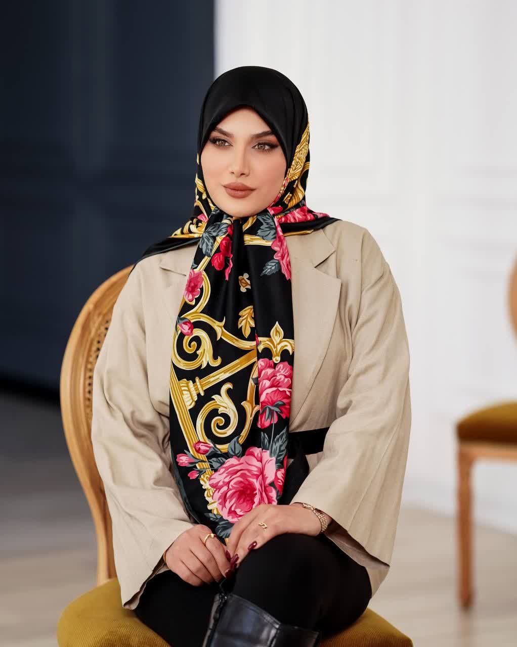 روسری زنانه ابریشم توییل مجلسی قواره ۱۴۰
